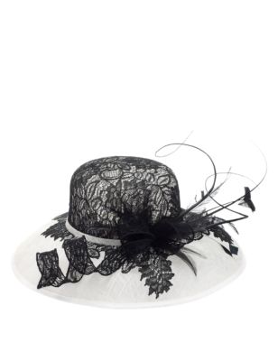 Feather & Mesh Lace Swirl Hat